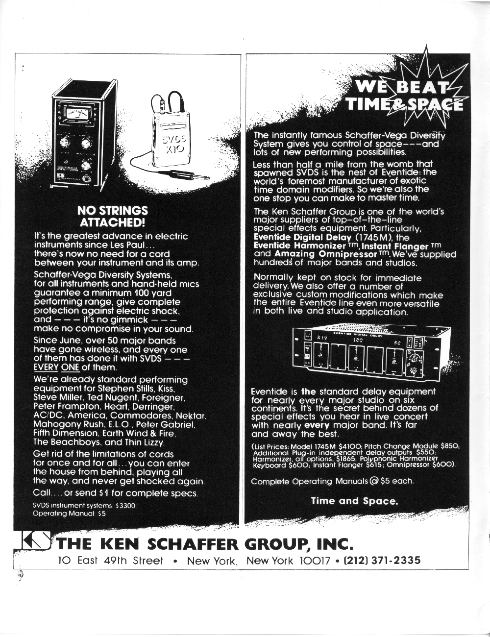 The Ken Schaffer Group, Inc. advertisement in Synapse: International Electronic Music