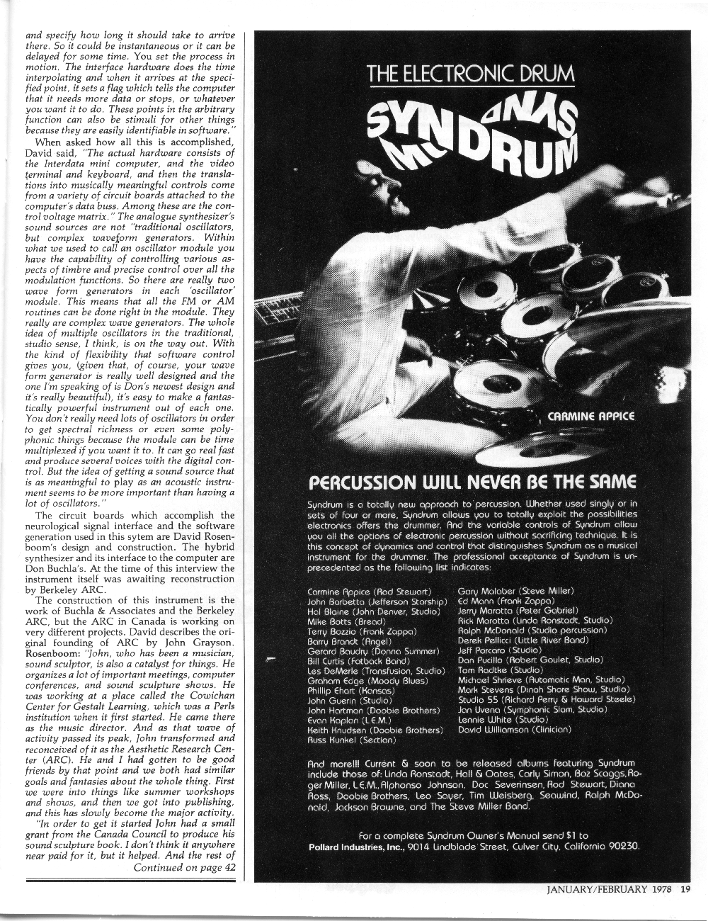 Syndrum advertisement in Synapse the electronic music magazine.