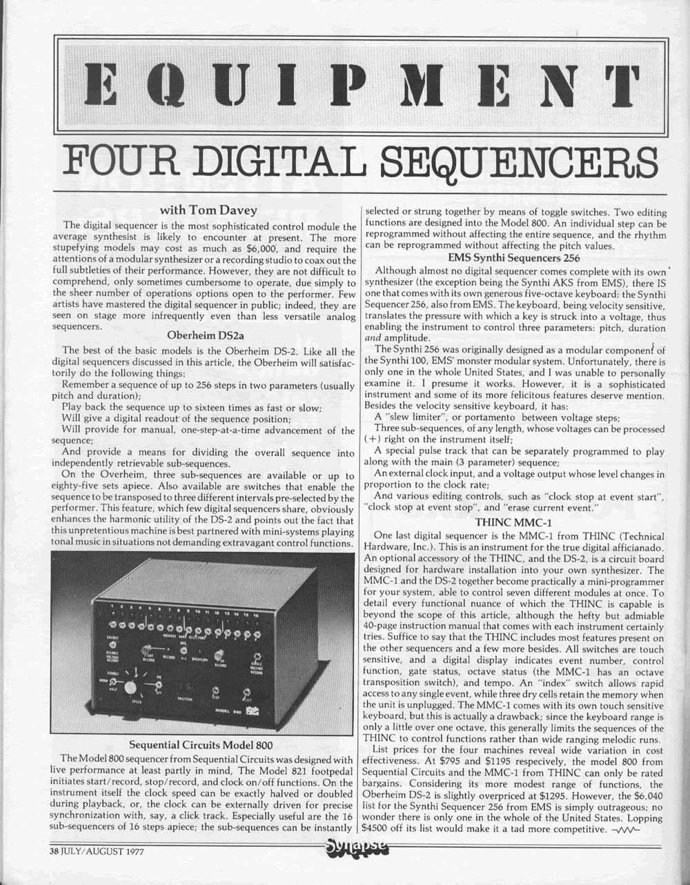 Column: Equipment - Four Digital Sequencers. Review of Oberheim DS2a, Sequential Circuits Model 80, EMS Synthi Sequencers 256 & THINC MMC-.