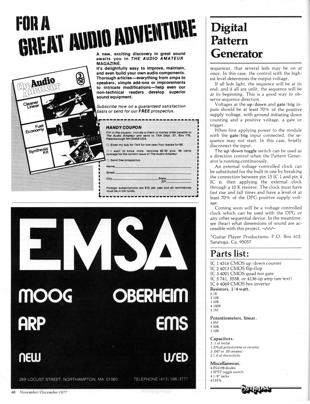 The Audio Amateur and EMSA ads from Synapse Magazine.
