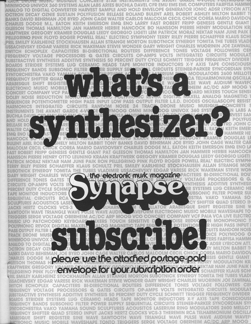 The inside back cover of Synapse March/April 1977.