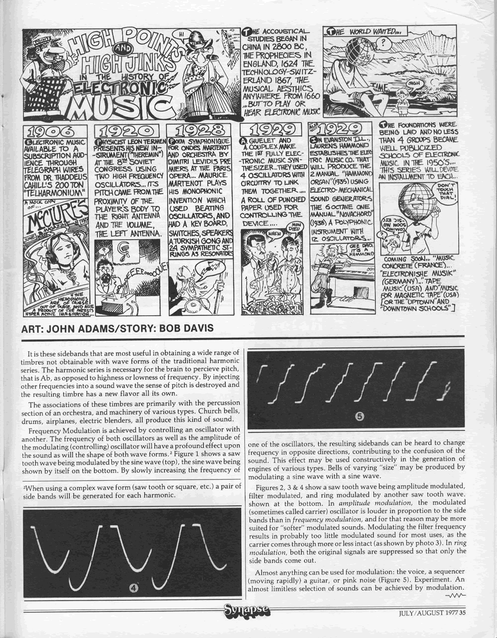 Cartoon: The High Points and High Jinks in the History of Electronic Music by John Adams and Bob Davis in Synapse: The Electronic Music Magazine.