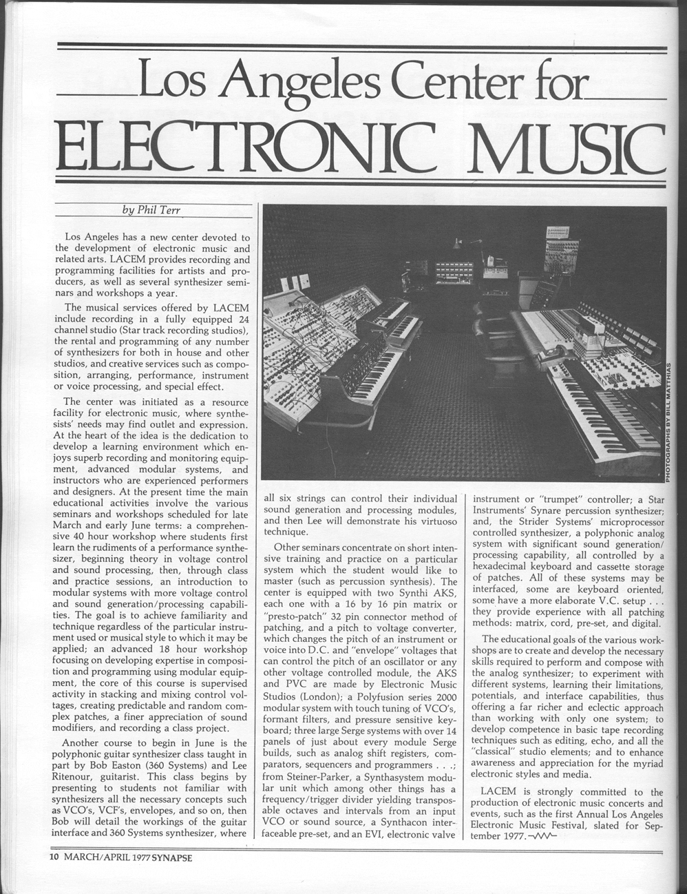Article about the Los Angeles Center for Electronic Music.