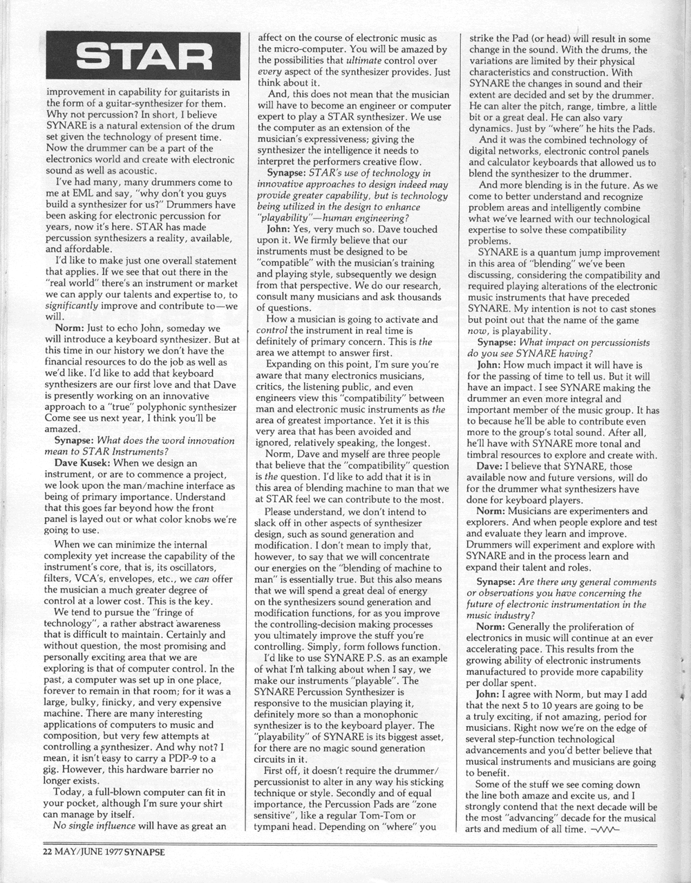 Synare Percussion Synthesizer interview.