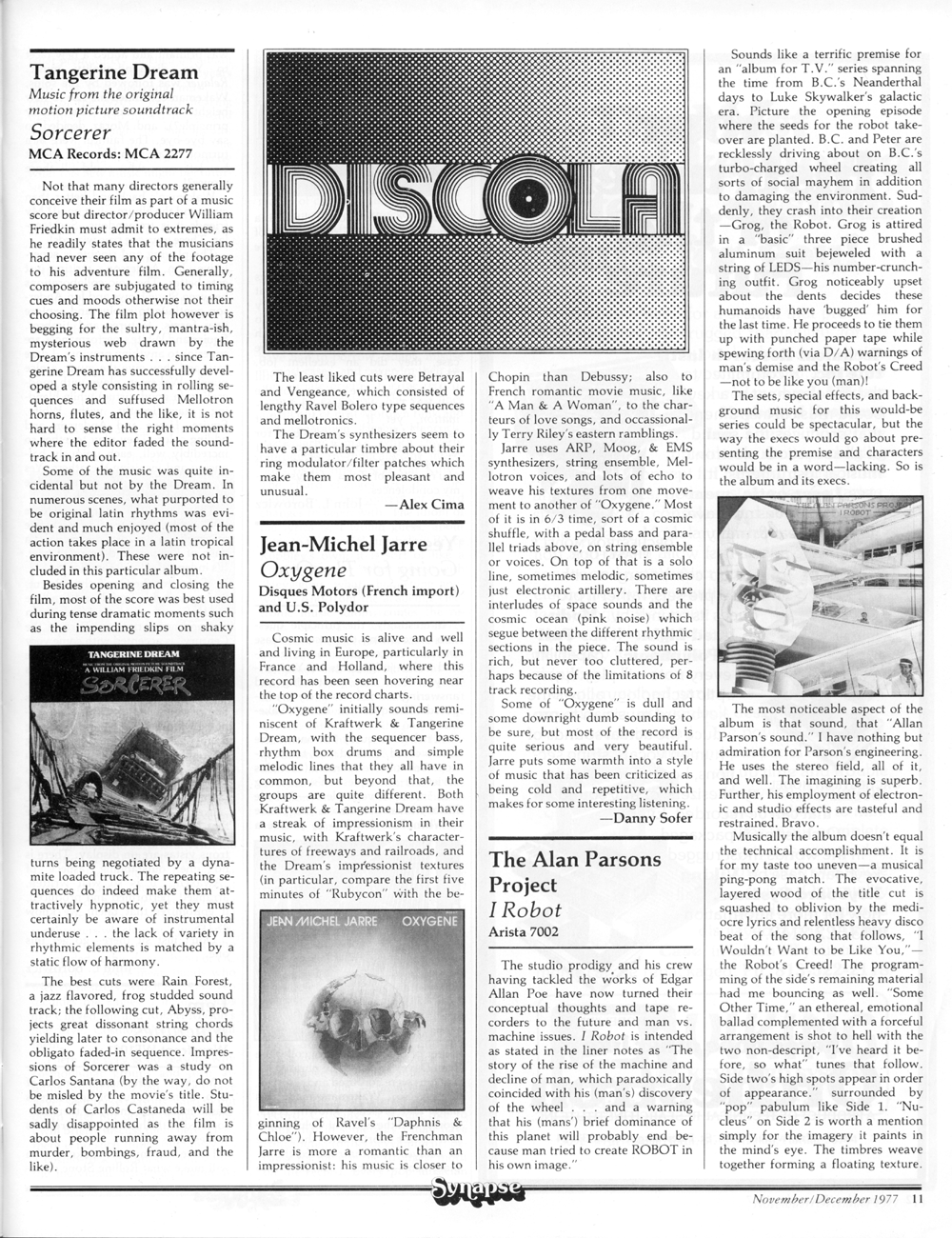 Column: Discola - Tangerine Dream - Jean-Michel Jarre - Alan Parsons Project reviews.