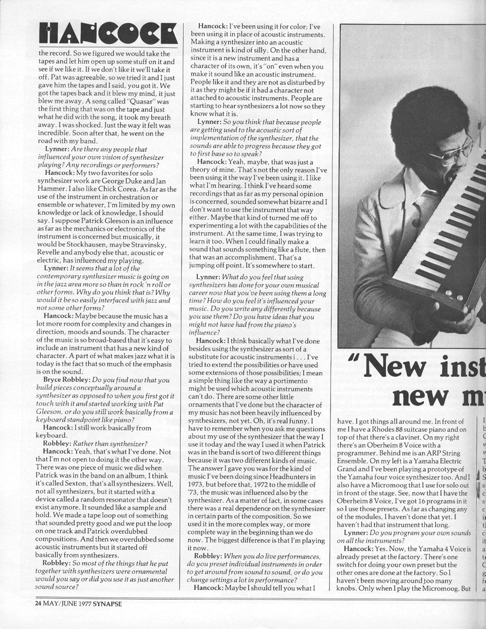 Herbie Hancock talks with Synapse Magazine.