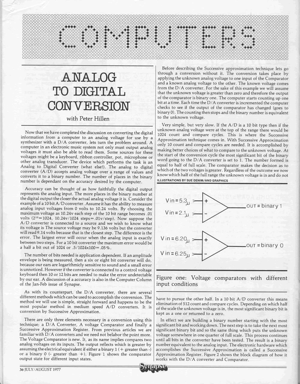 Column: Computers - Analog to Digital Conversion by Peter Hillen in the July/August Synapse: The Electronic Music Magazine.