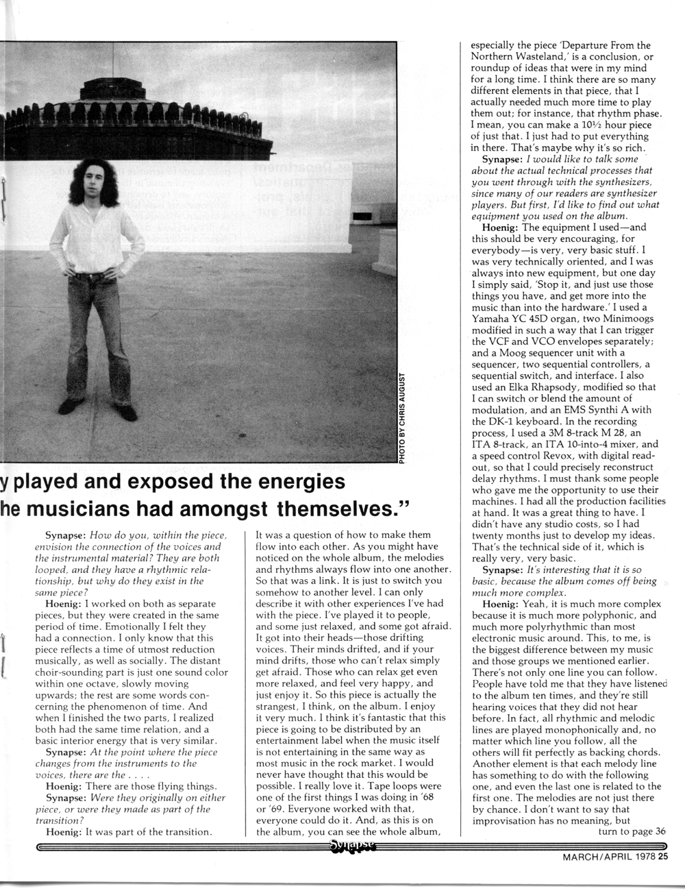 Doug Lynner interviews Michael Hoenig in Synapse Magazine - International Electronic Music. 