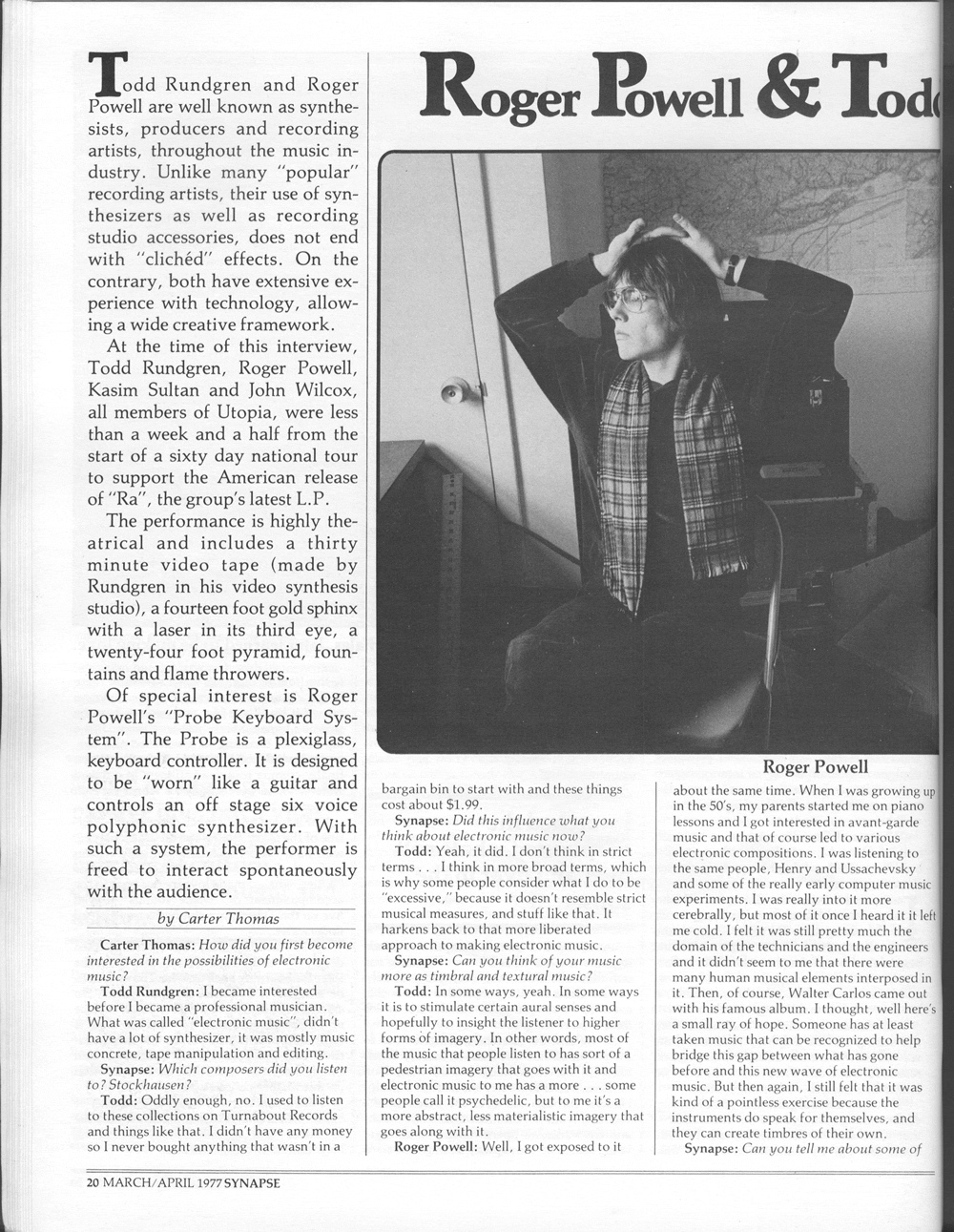 Synapse Magazine interview with Todd Rundgren and Roger Powell of Utopia.