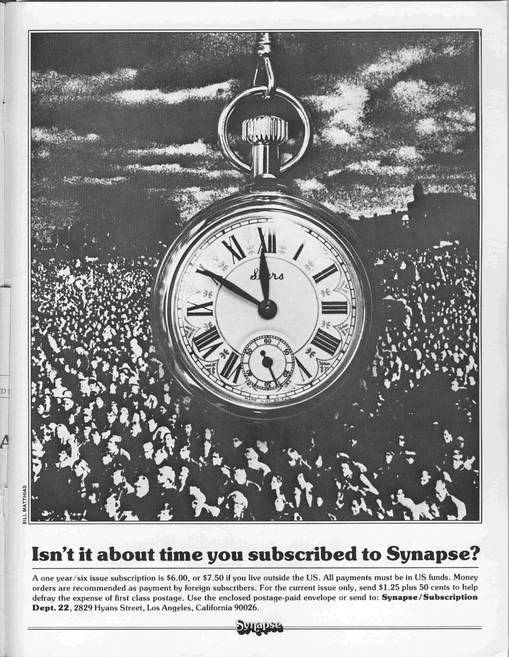 A subscription advertisement for Synapse: The Electronic Music Magazine.