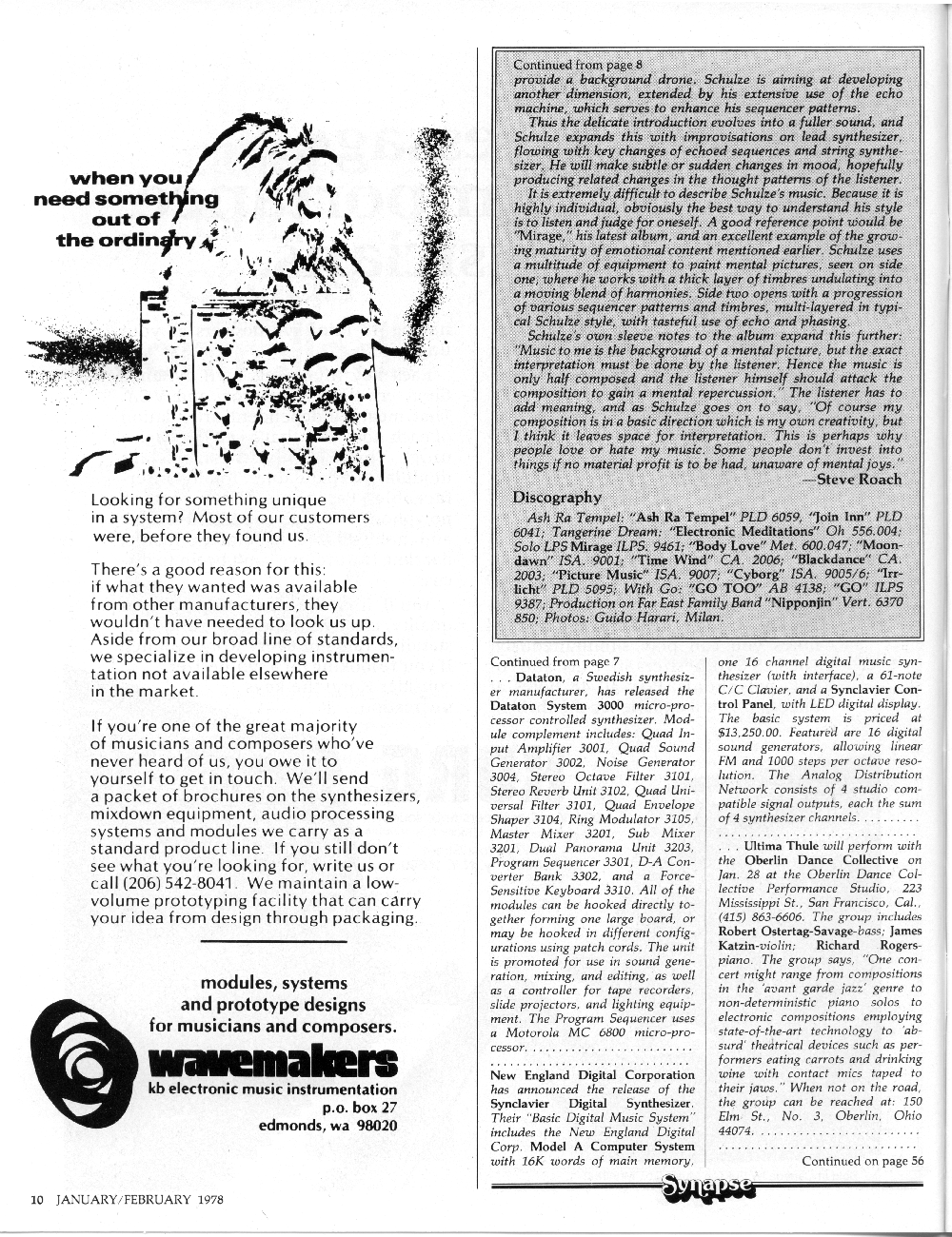 Wavemakers - KB Electronic Music Instrumentation ad in Synapse Magazine.