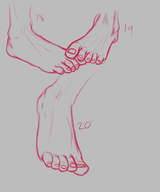 Sketches of 3 feet in various poses.