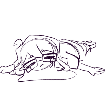 A quick sketch of Mal lying on their stomach on the floor while crying pathetically.