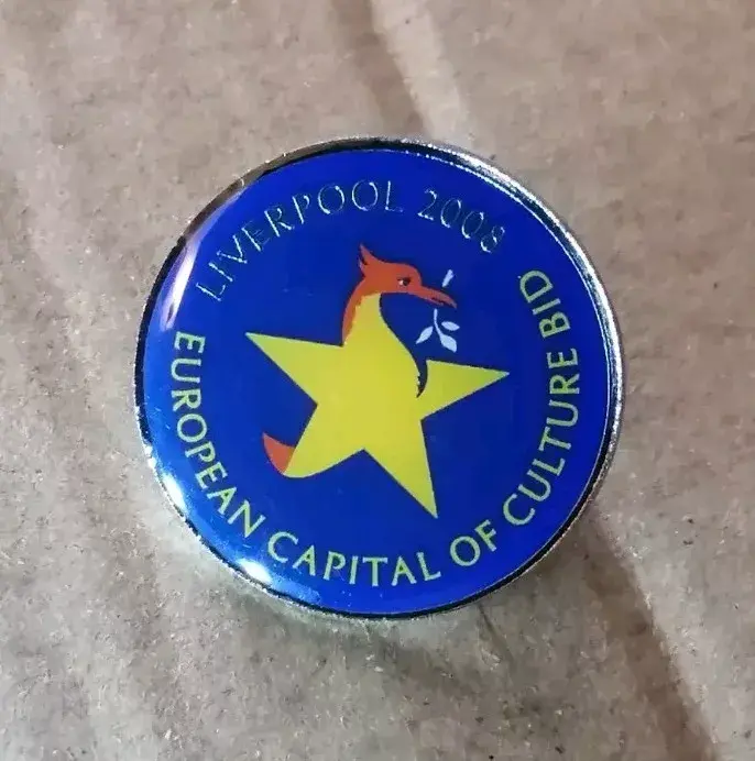 Front view of the Liverpool European City Of Culture Bid Pin Badge