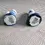 Thumbnail: Base view of the x2 Beautiful Small Vintage Resin Blue and White Light Houses