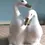 Thumbnail: Front view of the white Vintage Pair Porcelain Ducks or Geese Figurine Birds Hollohaza Style Circa 1970s