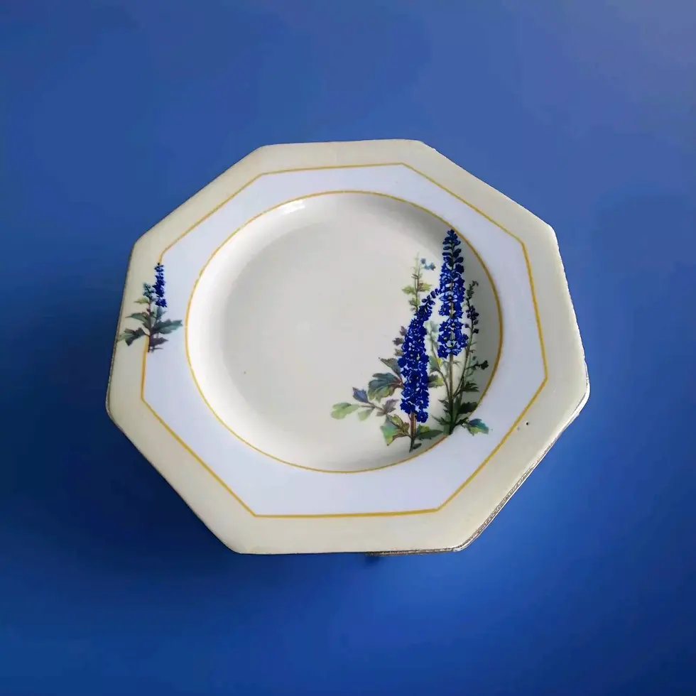 Stylised top view of the Tams Ware Plate Beautiful Blue Floral Design