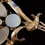 Thumbnail: Front right view of the White Metal Leaf Shaped Brooch with Pale Blue Stones and Bar Fastener