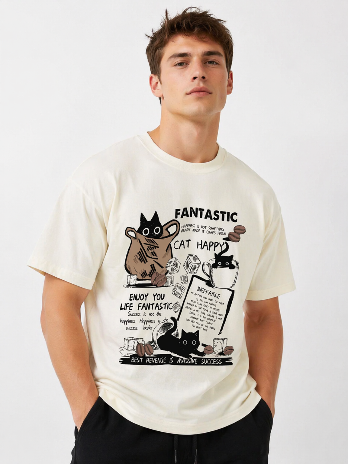 T-Shirt Pullover Oversize Korean Version Cartoon Cat Group Printed