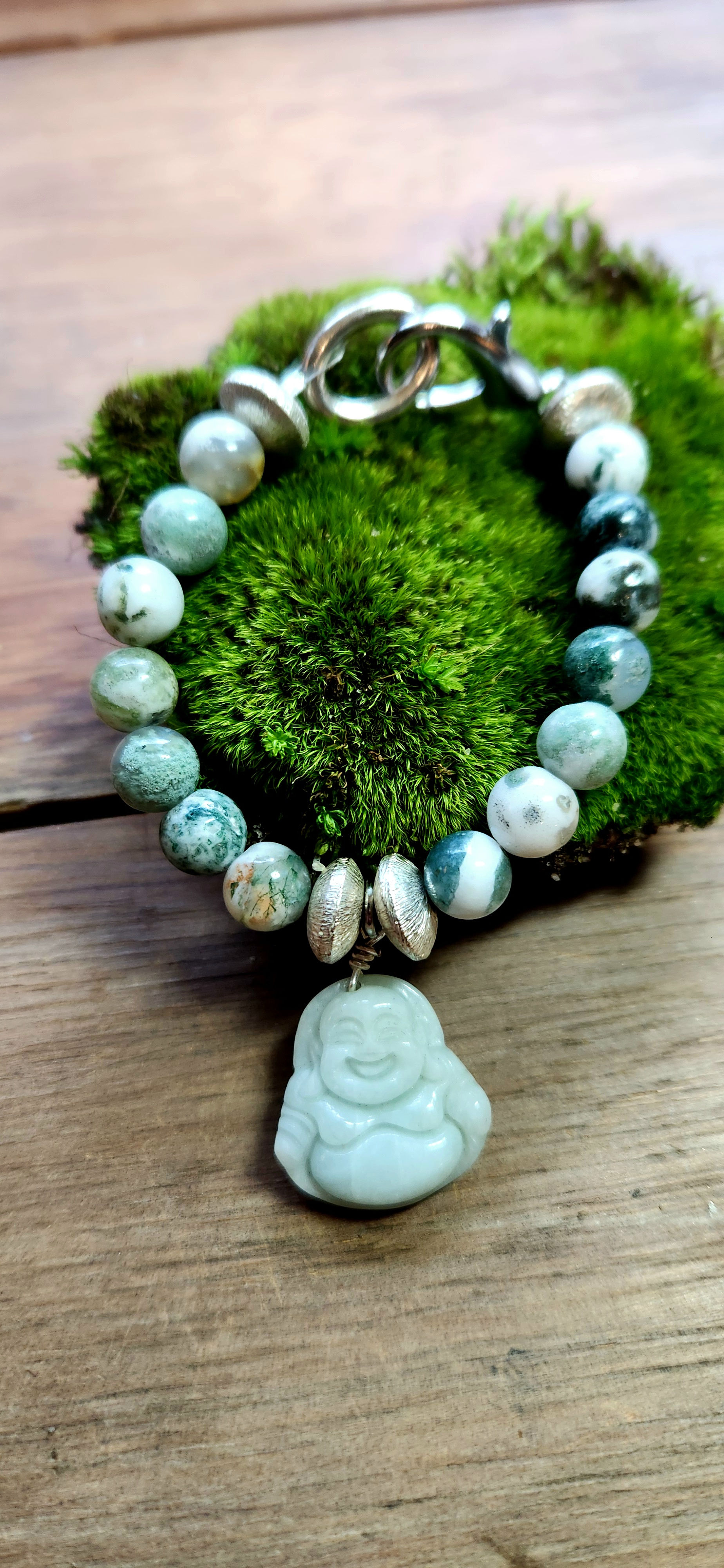 Tree Agate Jade Buddha Pendant Bracelet