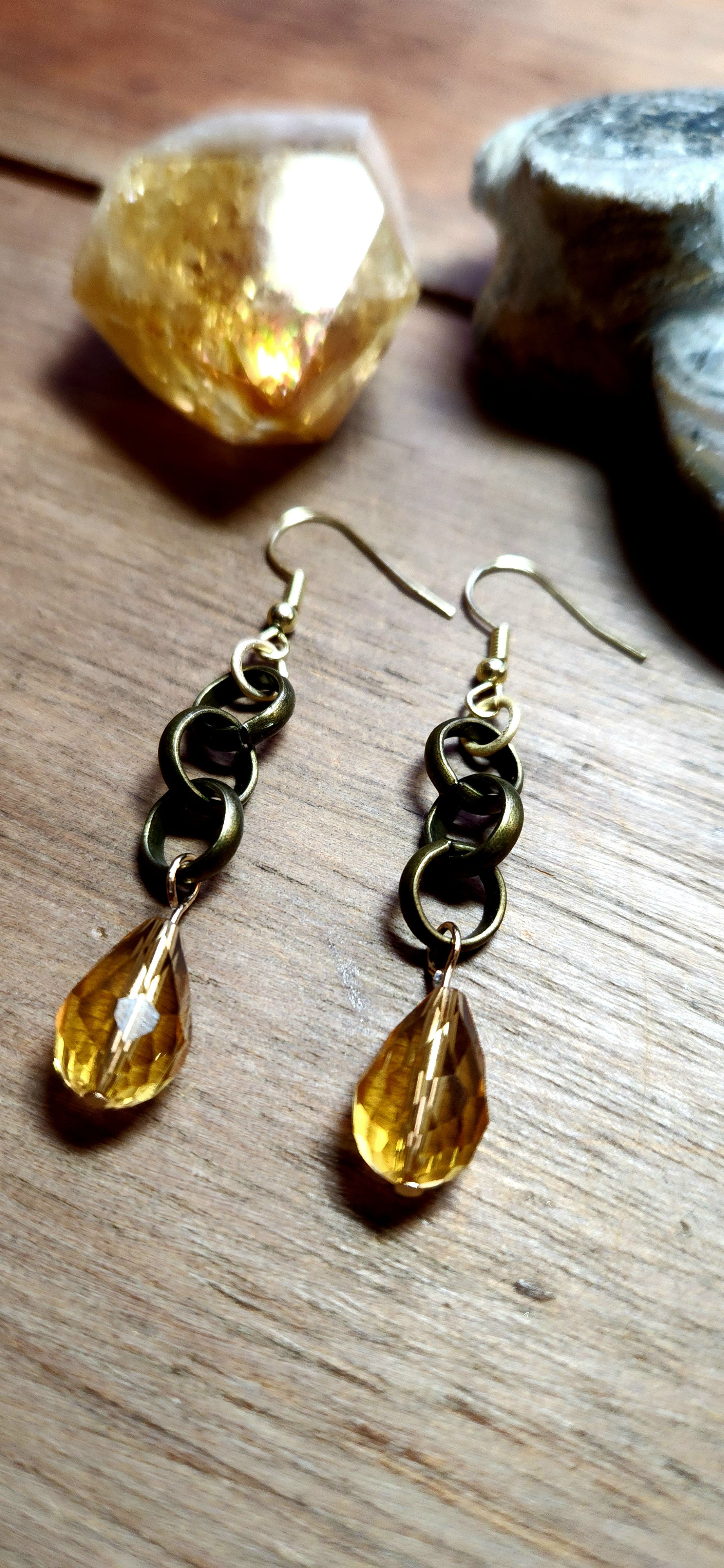 Bronze Mixed Metal Amber Toned Crystal Earrings