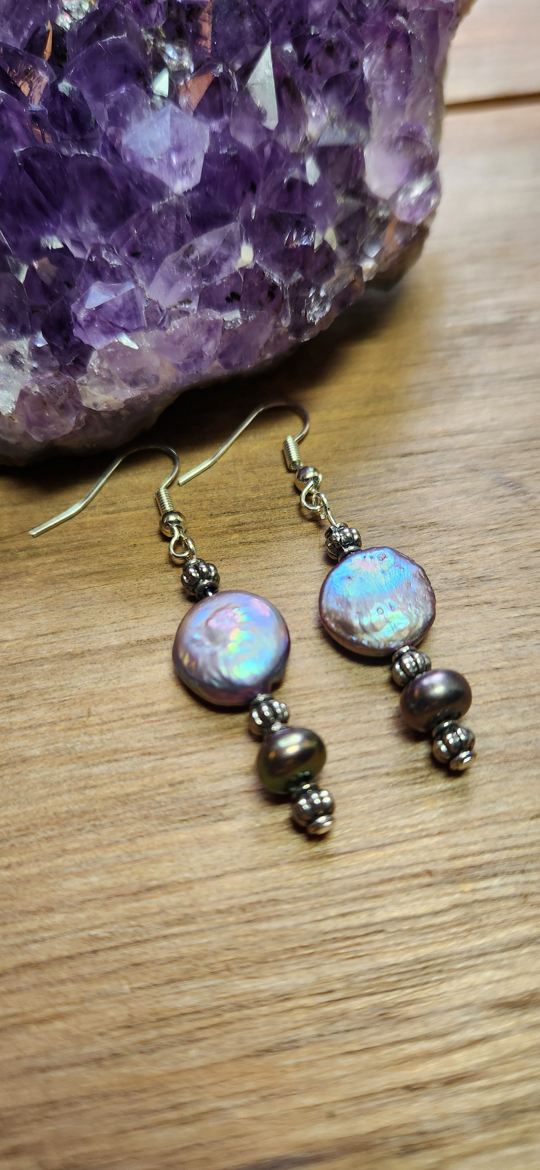 Lavender Freshwater Coin Pearl Earrings