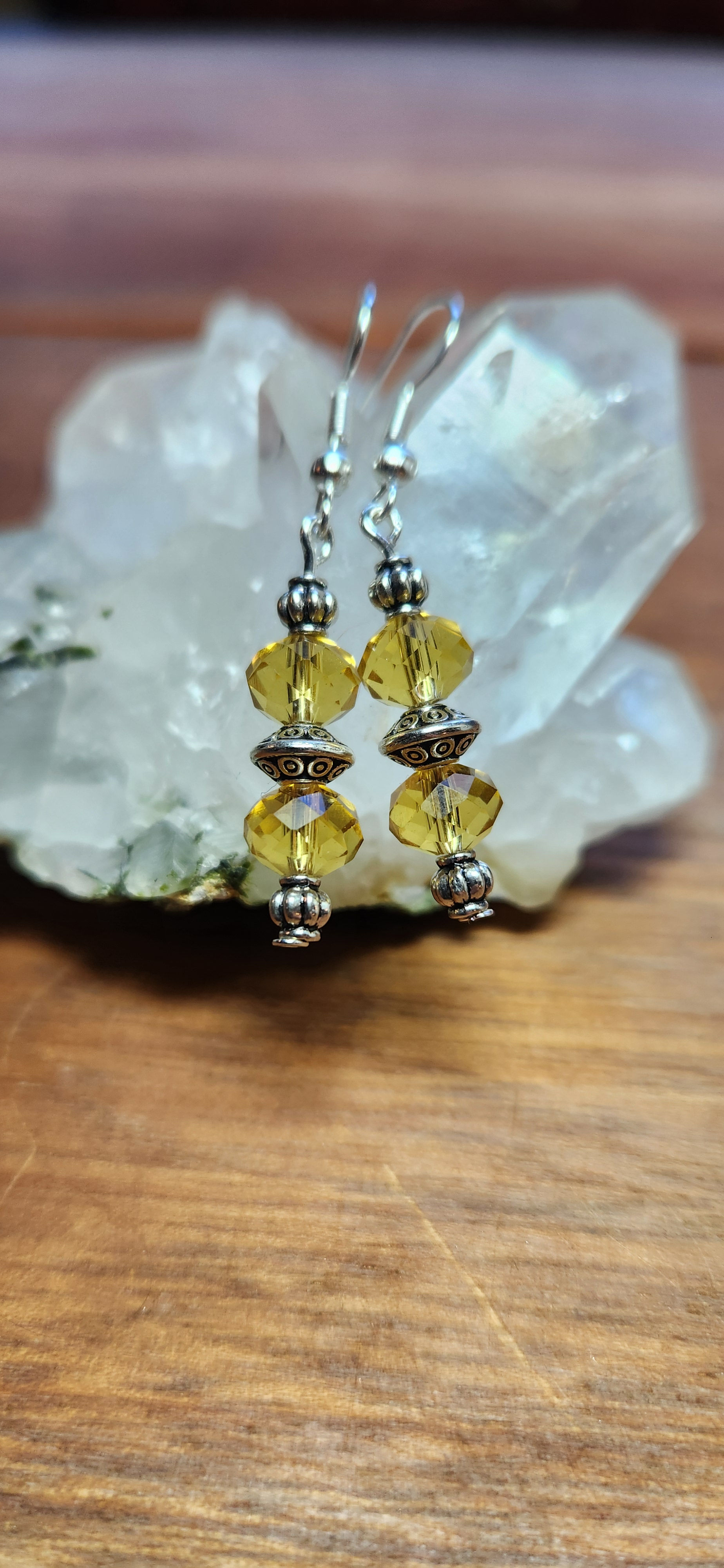 Honey Toned Faceted Crystal Silver Earrings