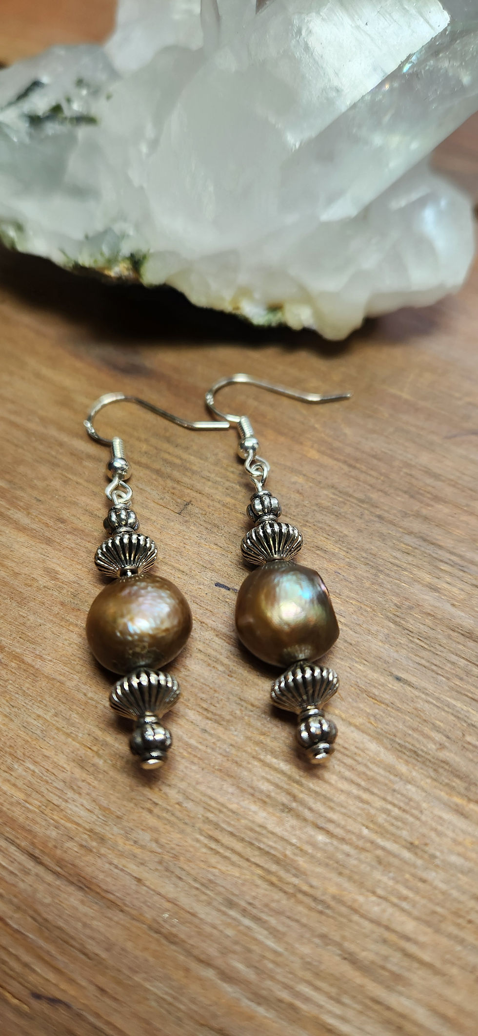Thumbnail: Bronze Pearl Silver Earrings