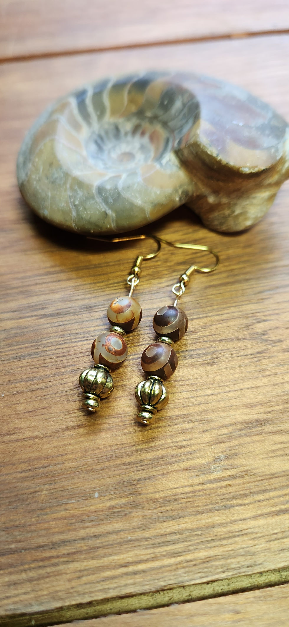 Thumbnail: Hand Painted Agate Gold Earrings