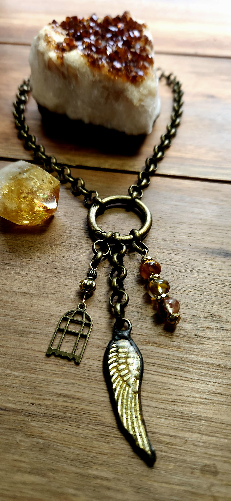 Thumbnail: "Break Free" Bronzed Mixed Metal Gold Wing Necklace