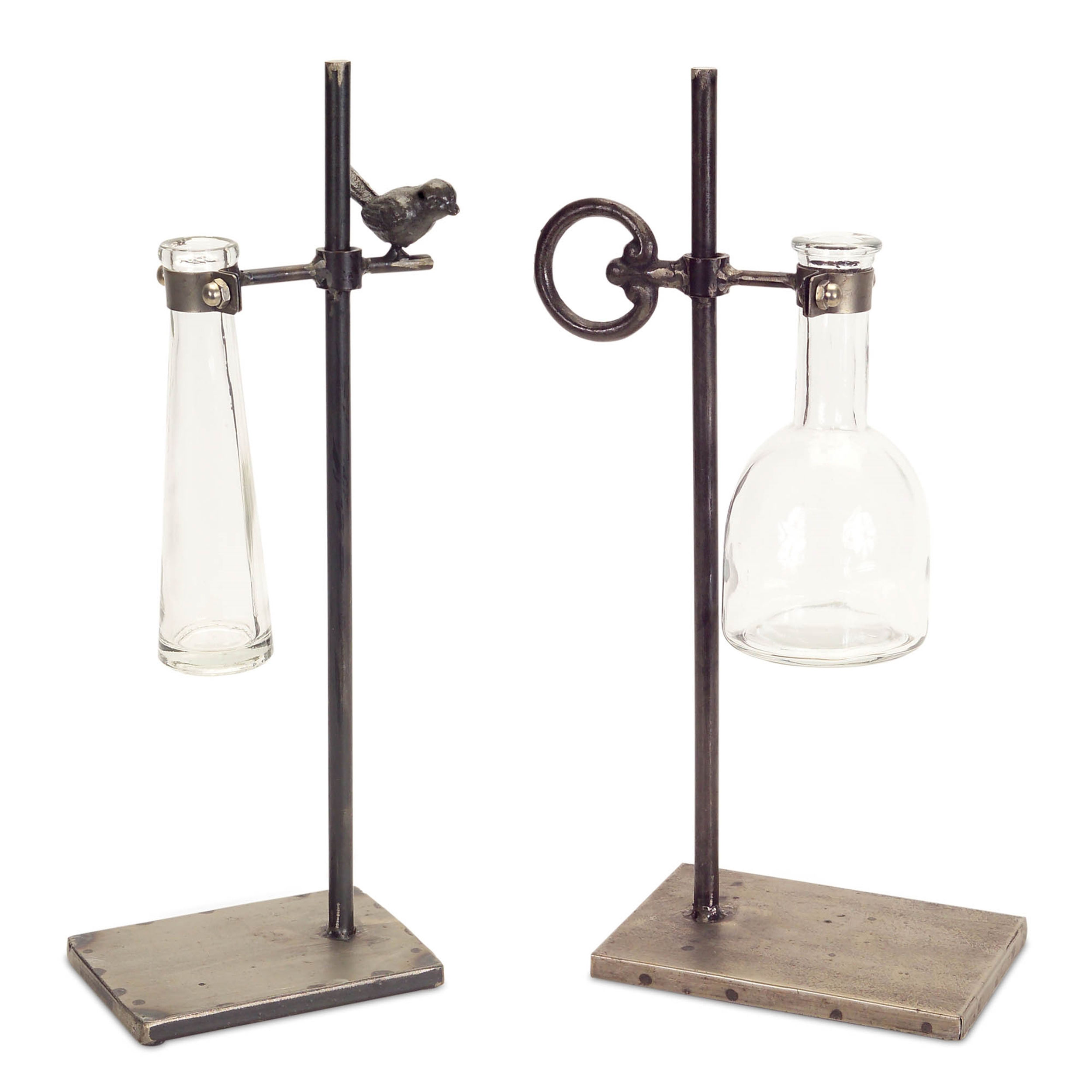 Hanging Bud Vase with Metal Stand (Set of 2) 5 x 3.5 x 14.5"; 5 x 4 x 1