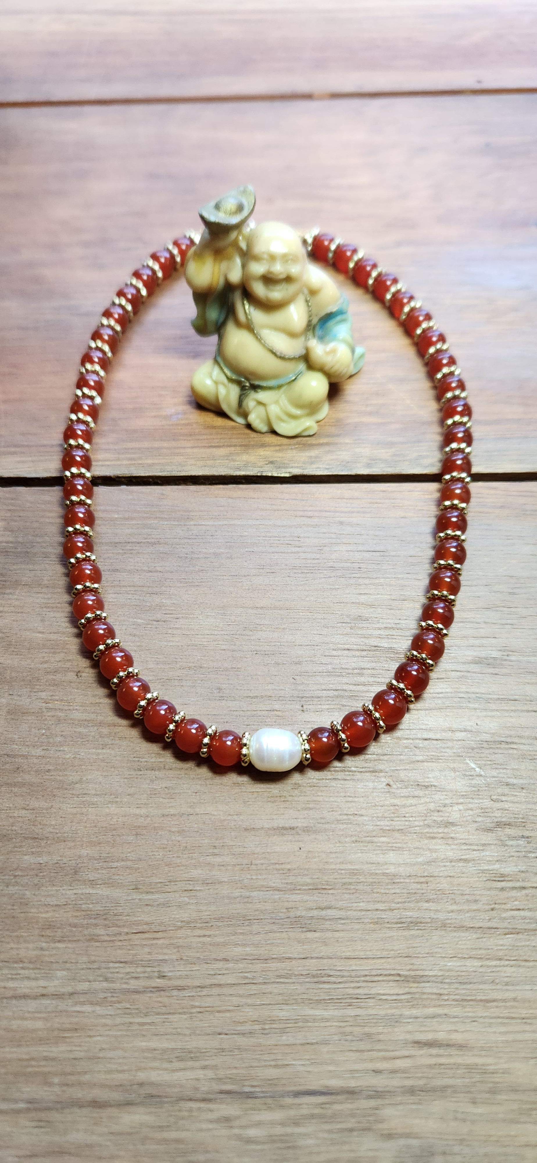 Carnelian Pearl Gold Necklace