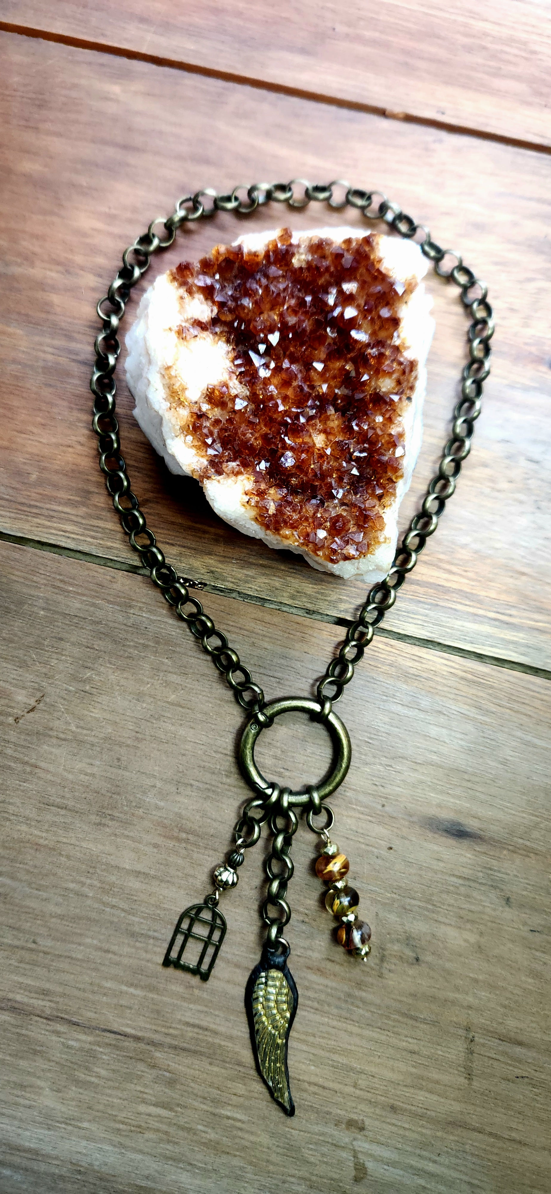 "Break Free" Bronzed Mixed Metal Gold Wing Necklace