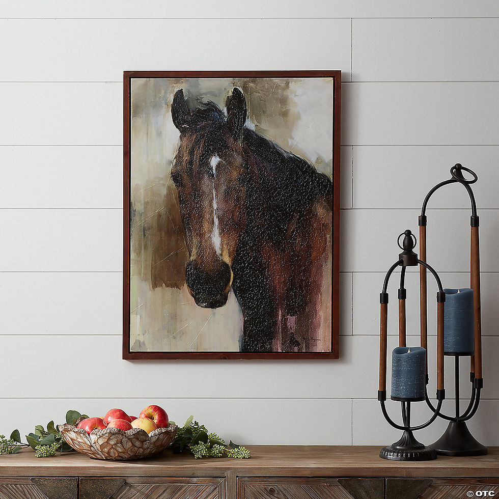 Thumbnail: Wood Framed Horse Canvas Painting 31.5"H