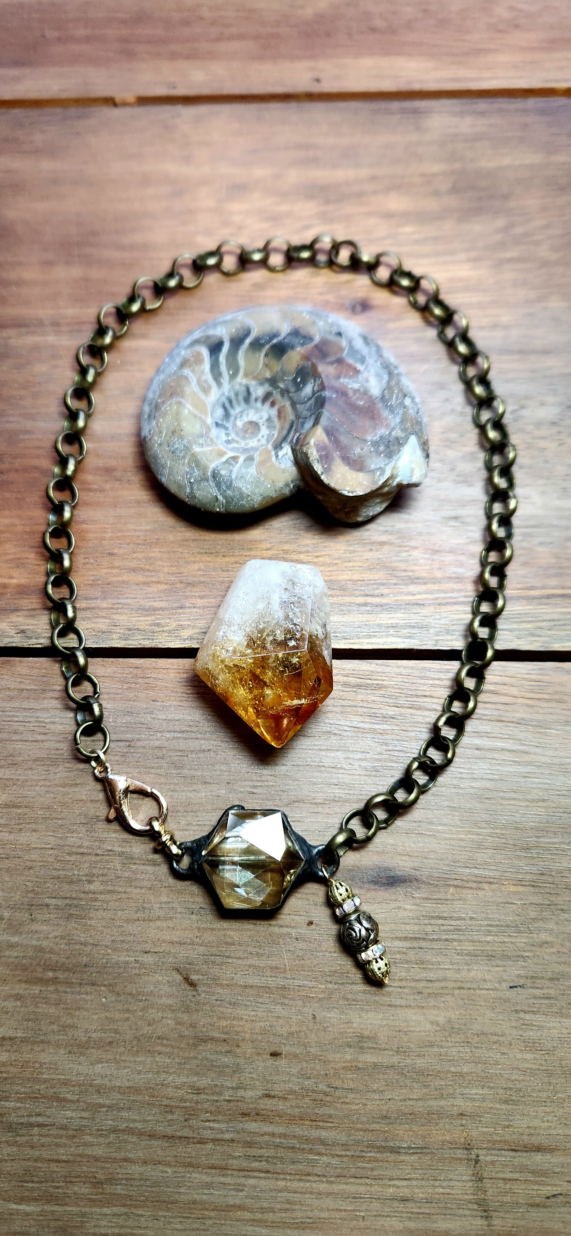 Bronze Mixed Metal Vintage Crystal Necklace