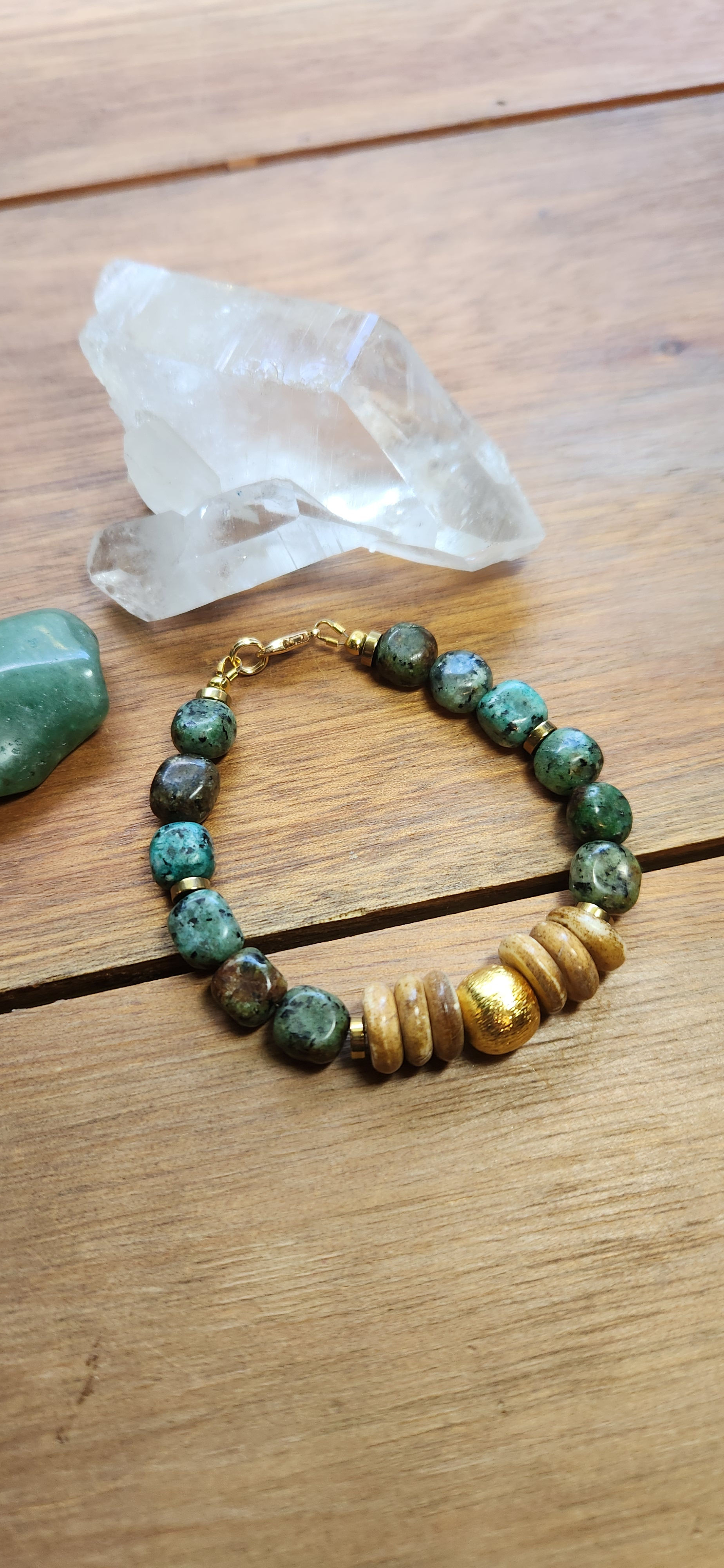 Batik Bone African Turquoise Jasper Gold Bracelet