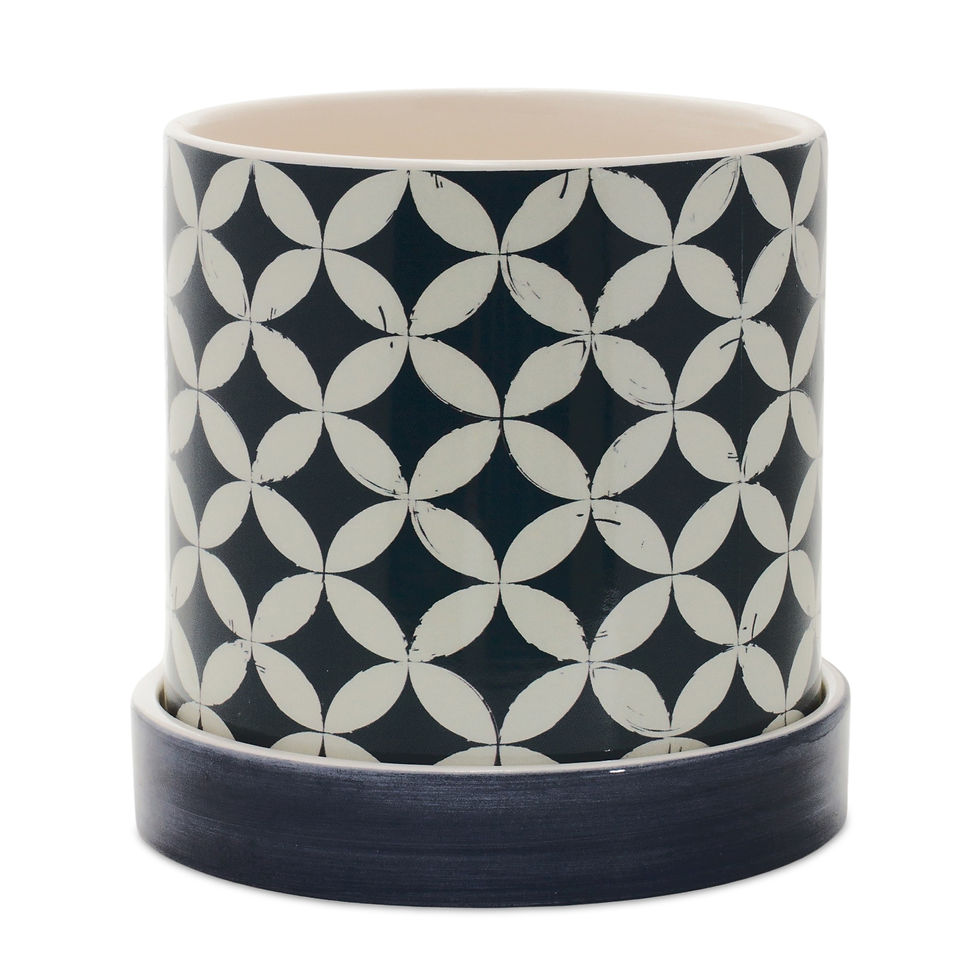 Thumbnail: Geometric Pattern Planter with Plate (Set of 2)