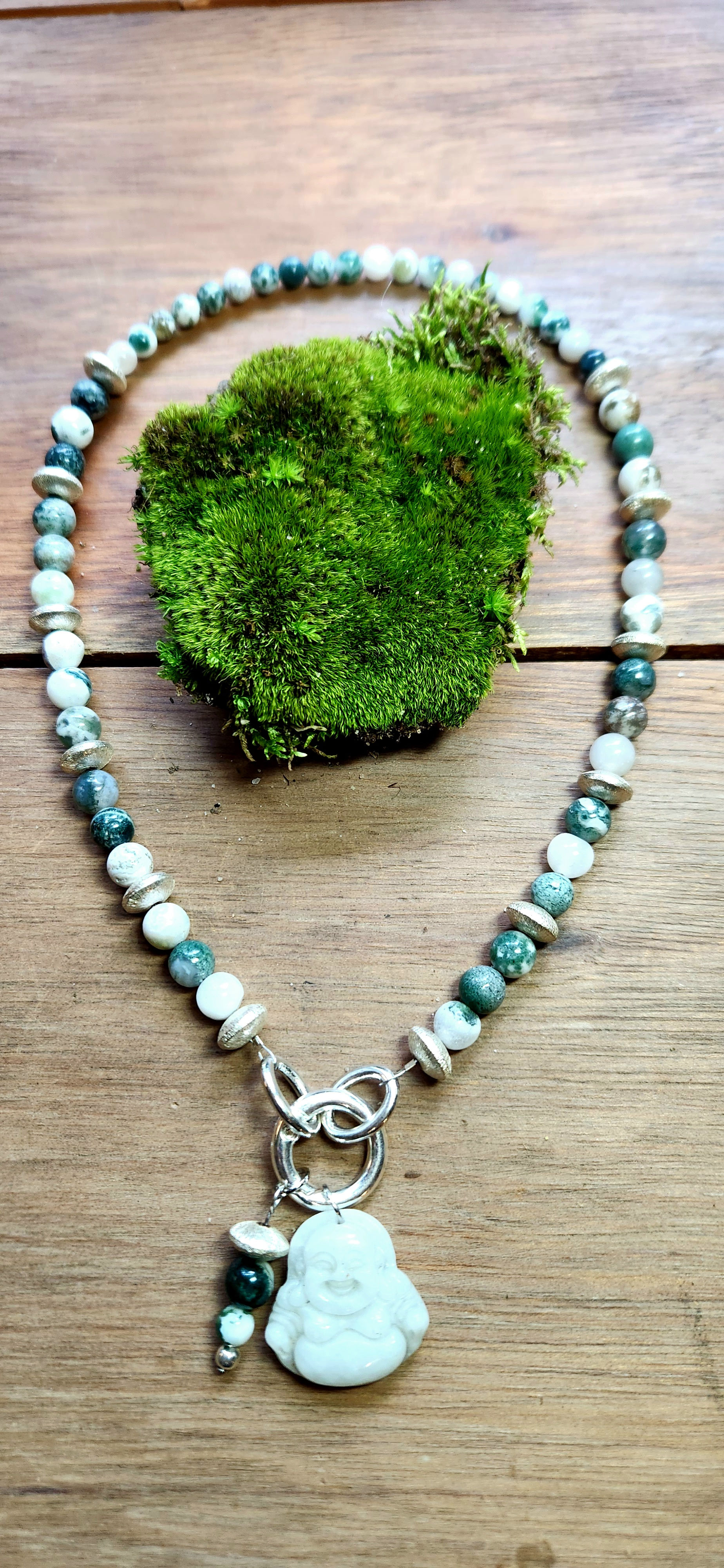 Tree Agate Jade Buddha Pendant Necklace