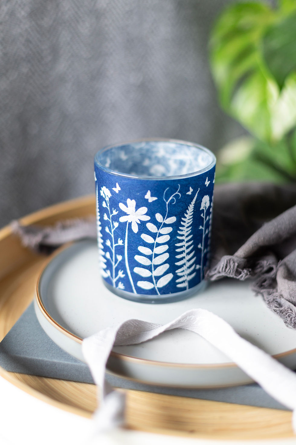 Thumbnail: Spring Hedgerow Blue Cyanotype tea light holder