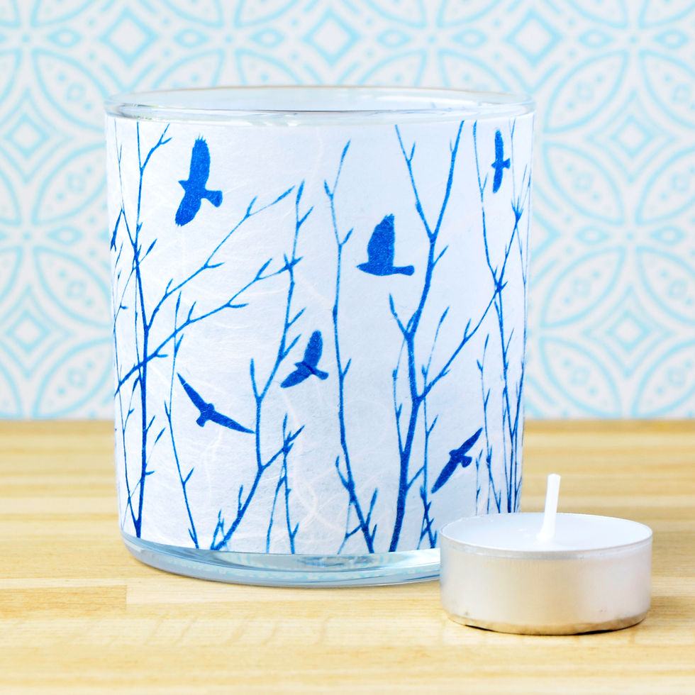 Thumbnail: Flock of birds Cyanotype tea light holder