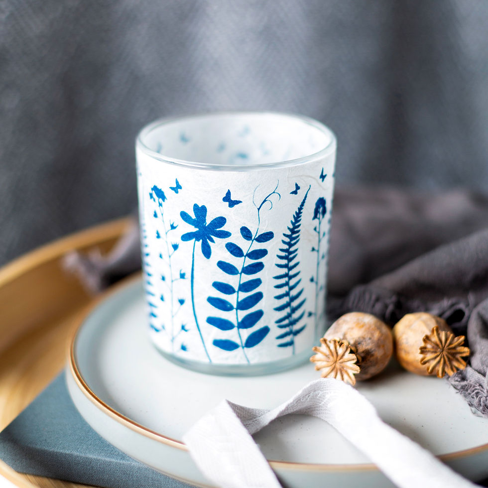 Thumbnail: Spring Hedgerow Cyanotype tea light holder