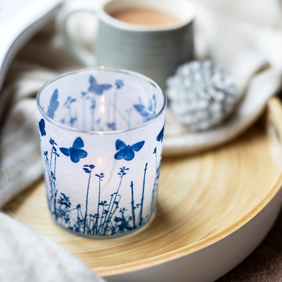 Thumbnail: Butterfly meadow Cyanotype tealight holder