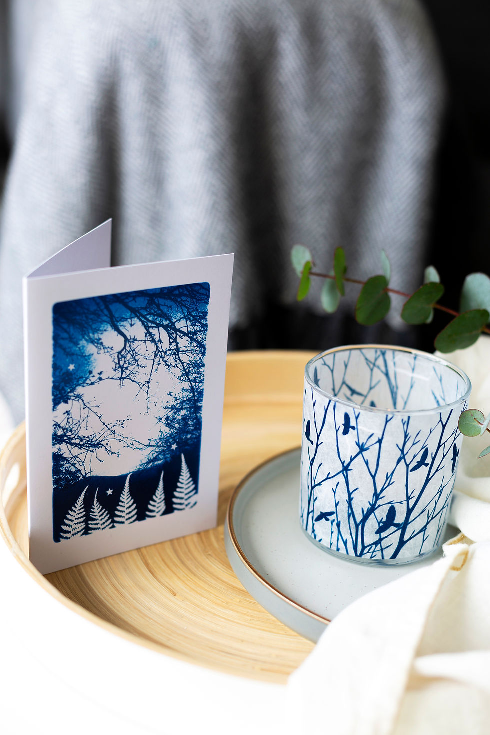 Thumbnail: Flock of birds Cyanotype tea light holder