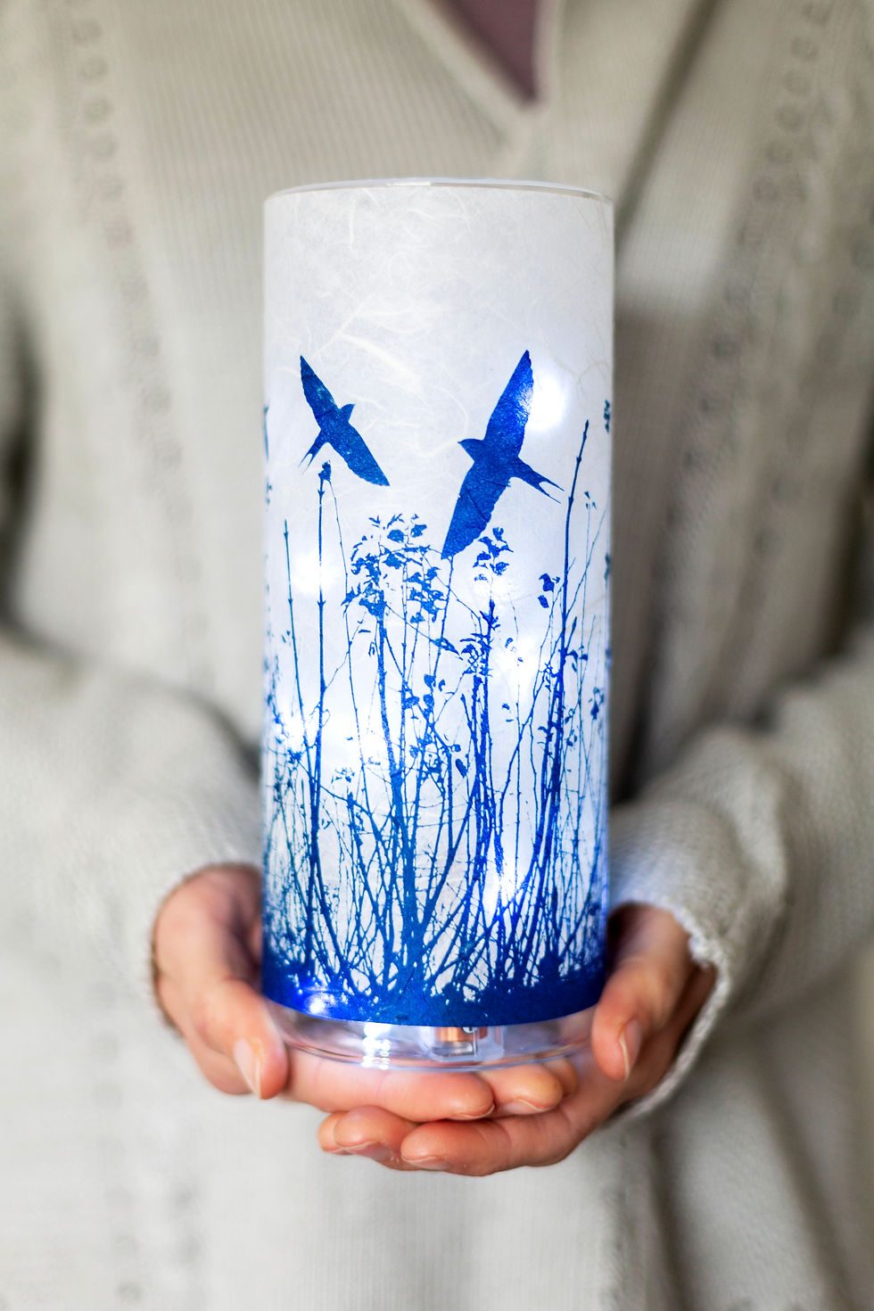 Thumbnail: Large Swallow Meadow Cyanotype Vase