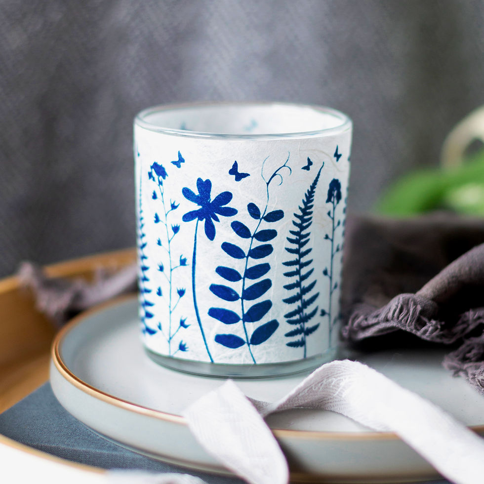 Thumbnail: Spring Hedgerow Cyanotype tea light holder