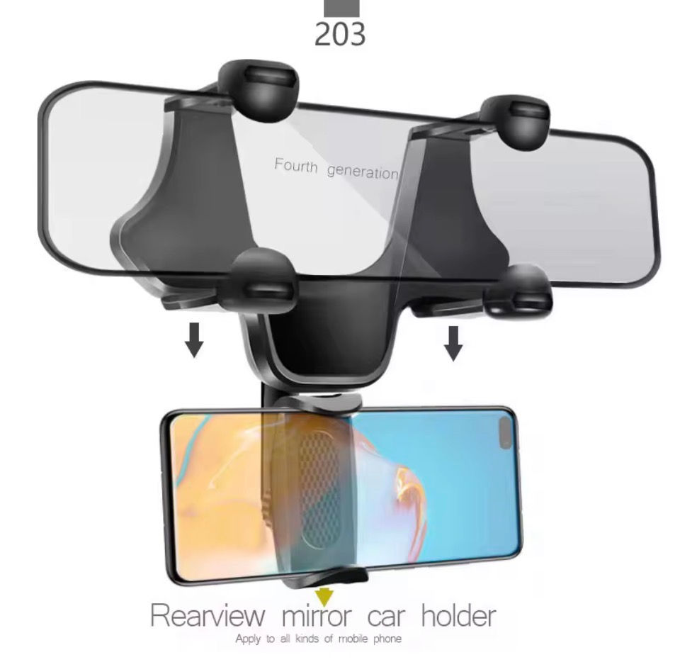 Thumbnail: Universal Retractable and Rotatable Rearview Mirror Phone Holder