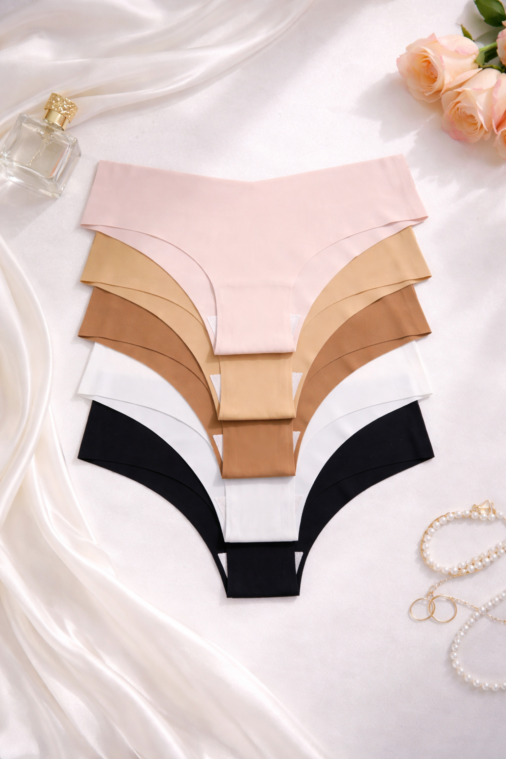 Set de 5 piezas de ropa interior sin costuras para mujer, cómoda, transpirable,