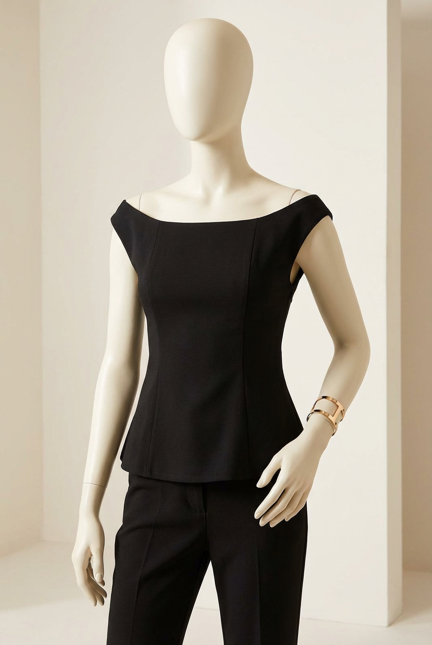 Miniatura: Top de punto con peplum y hombros descubiertos