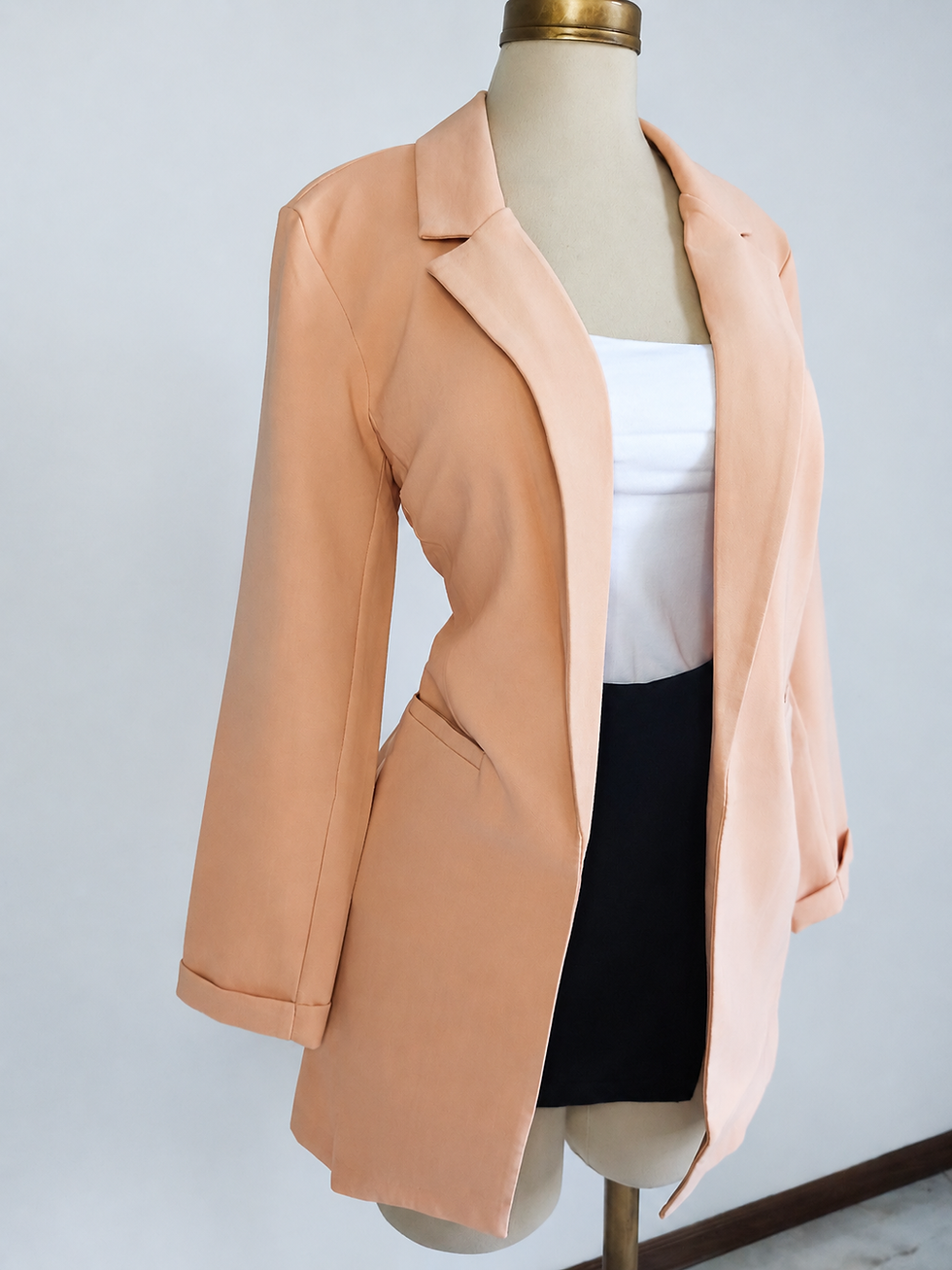 Miniatura: Chaqueta caqui tipo blazer larga con puños y frente abierto de tejido Ponte