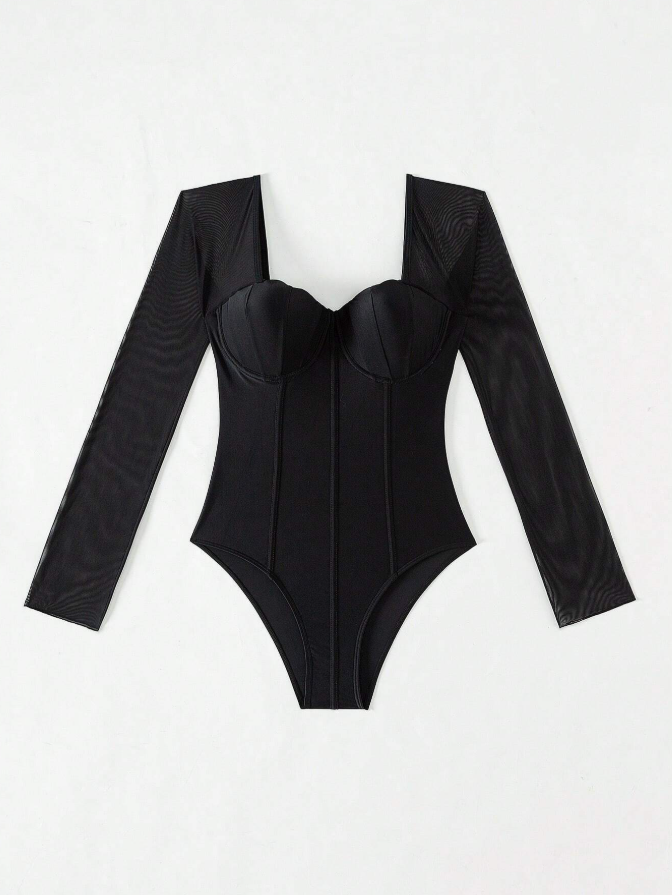 Miniatura: Traje de baño con varilla de contraste de malla para mujer